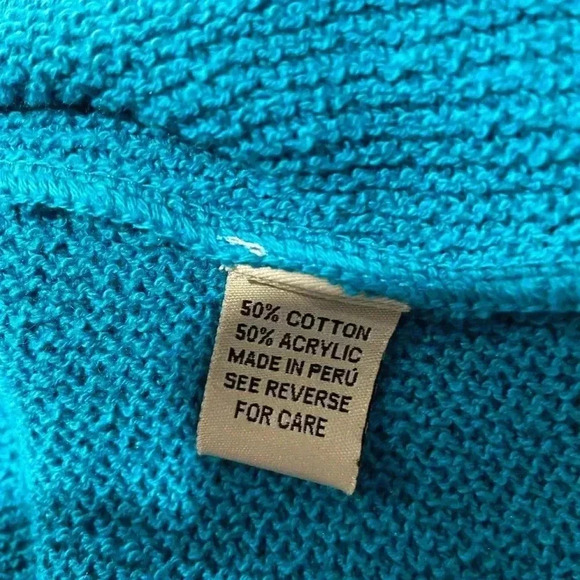 Beyond Threads Turquoise Knit Collared Cardigan Large Shell Buttons Size M - Picture 9 of 11